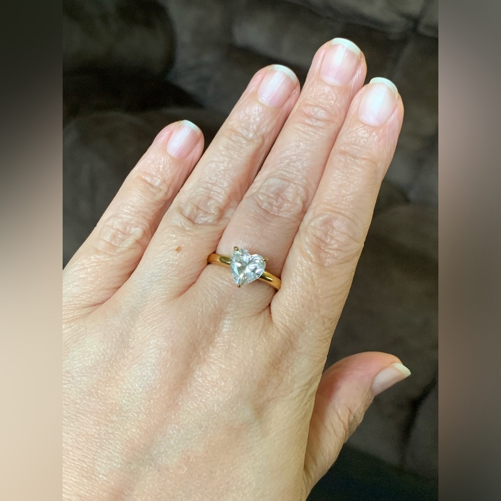 Diamonique 14K Yellow Clad Over Sterling Silver Heart Solitaire Ring - Picture 7 of 14